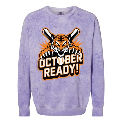 October Ready Baseball Tiger Fan Colorblast Crewneck Sweatshirt