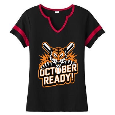 October Ready Baseball Tiger Fan Ladies Halftime Notch Neck Tee