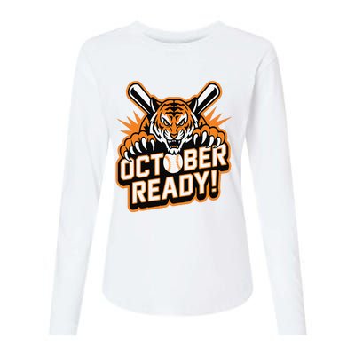 October Ready Baseball Tiger Fan Womens Cotton Relaxed Long Sleeve T-Shirt