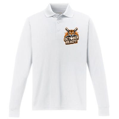 October Ready Baseball Tiger Fan Performance Long Sleeve Polo