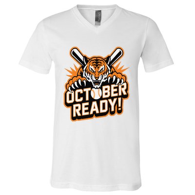 October Ready Baseball Tiger Fan V-Neck T-Shirt