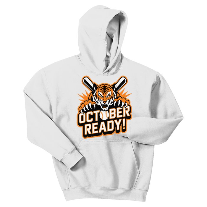 October Ready Baseball Tiger Fan Kids Hoodie