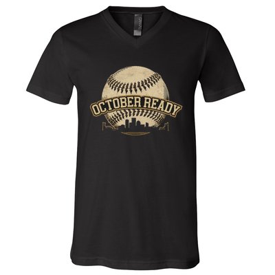 October Ready Baseball Design Perfect For Playoff Season V-Neck T-Shirt