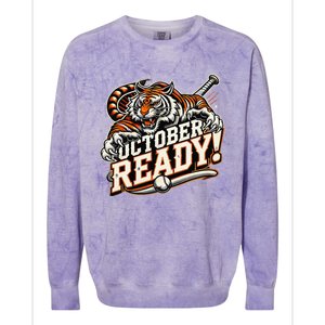 October Ready Baseball Tiger Fan Colorblast Crewneck Sweatshirt