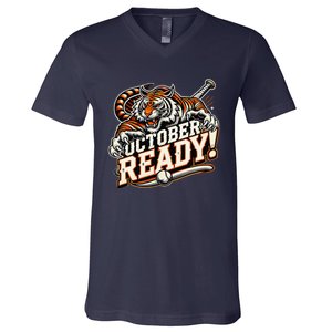 October Ready Baseball Tiger Fan V-Neck T-Shirt