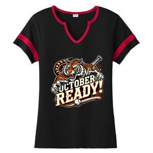 October Ready Baseball Tiger Fan Ladies Halftime Notch Neck Tee