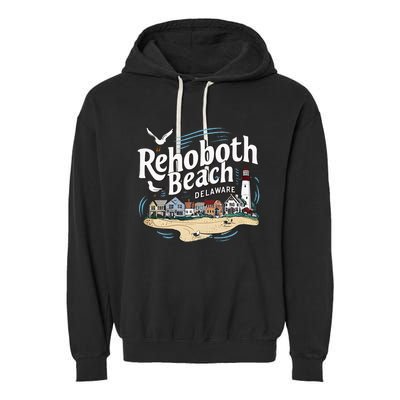 Ocean Rehoboth Beach Delaware Coastal Town Vibe Garment-Dyed Fleece Hoodie