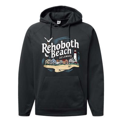 Ocean Rehoboth Beach Delaware Coastal Town Vibe Performance Fleece Hoodie