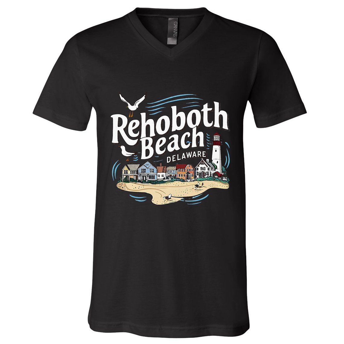 Ocean Rehoboth Beach Delaware Coastal Town Vibe V-Neck T-Shirt