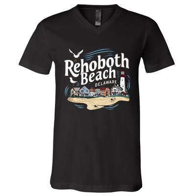 Ocean Rehoboth Beach Delaware Coastal Town Vibe V-Neck T-Shirt