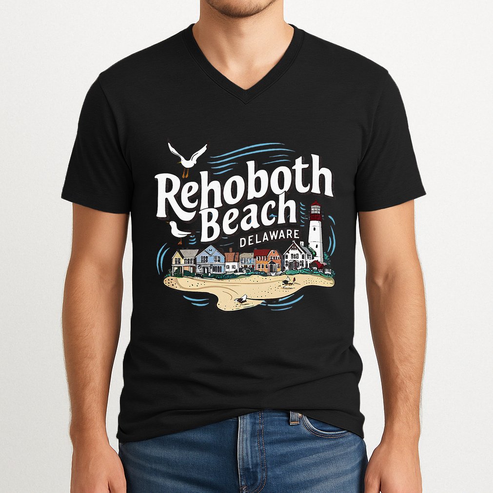 Ocean Rehoboth Beach Delaware Coastal Town Vibe V-Neck T-Shirt
