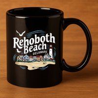 Ocean Rehoboth Beach Delaware Coastal Town Vibe 11oz C Handle Ceramic Mug