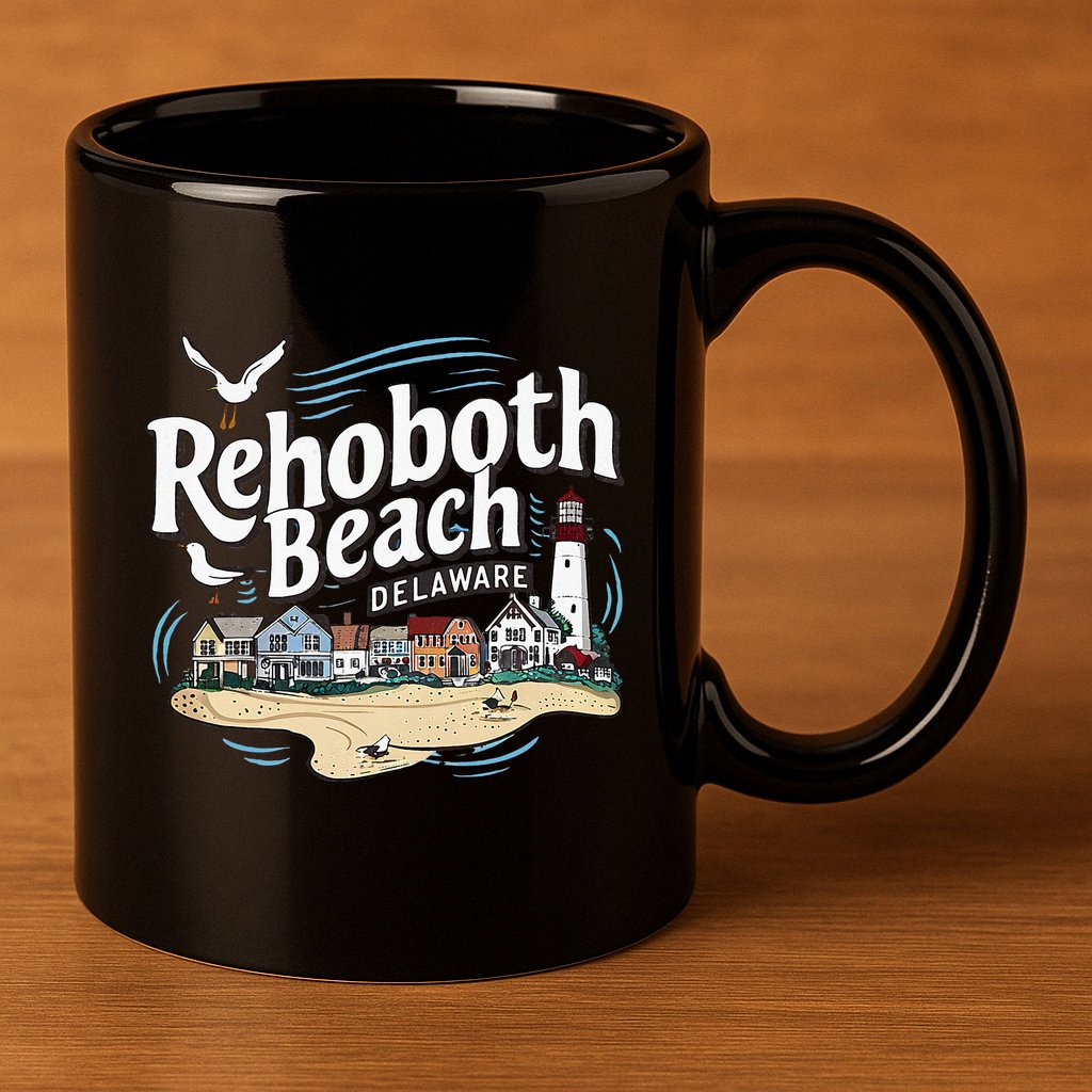 Ocean Rehoboth Beach Delaware Coastal Town Vibe 11oz C Handle Ceramic Mug