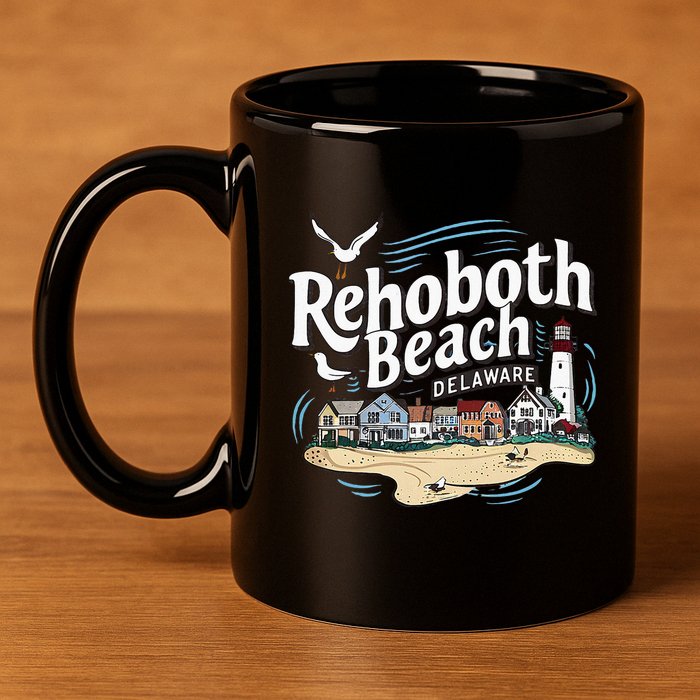 Ocean Rehoboth Beach Delaware Coastal Town Vibe 11oz C Handle Ceramic Mug