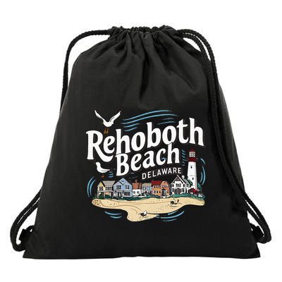 Ocean Rehoboth Beach Delaware Coastal Town Vibe Drawstring Bag