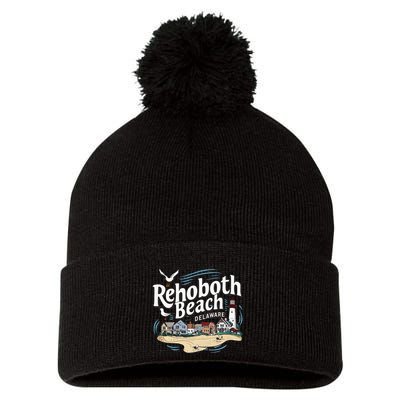 Ocean Rehoboth Beach Delaware Coastal Town Vibe Pom Pom 12in Knit Beanie