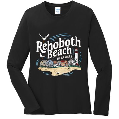 Ocean Rehoboth Beach Delaware Coastal Town Vibe Ladies Long Sleeve Shirt