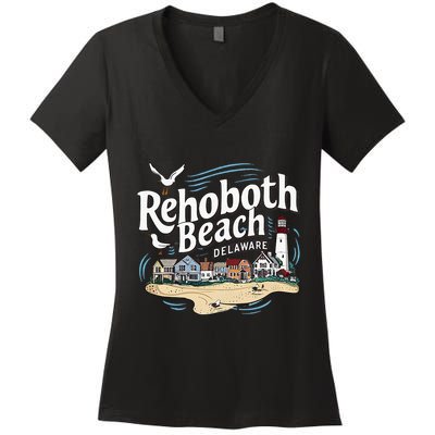 Ocean Rehoboth Beach Delaware Coastal Town Vibe Women's V-Neck T-Shirt