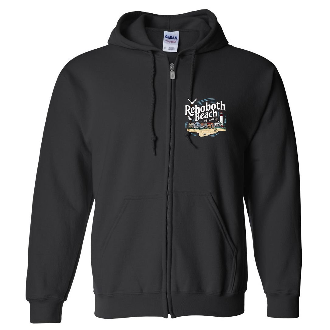 Ocean Rehoboth Beach Delaware Coastal Town Vibe Full Zip Hoodie