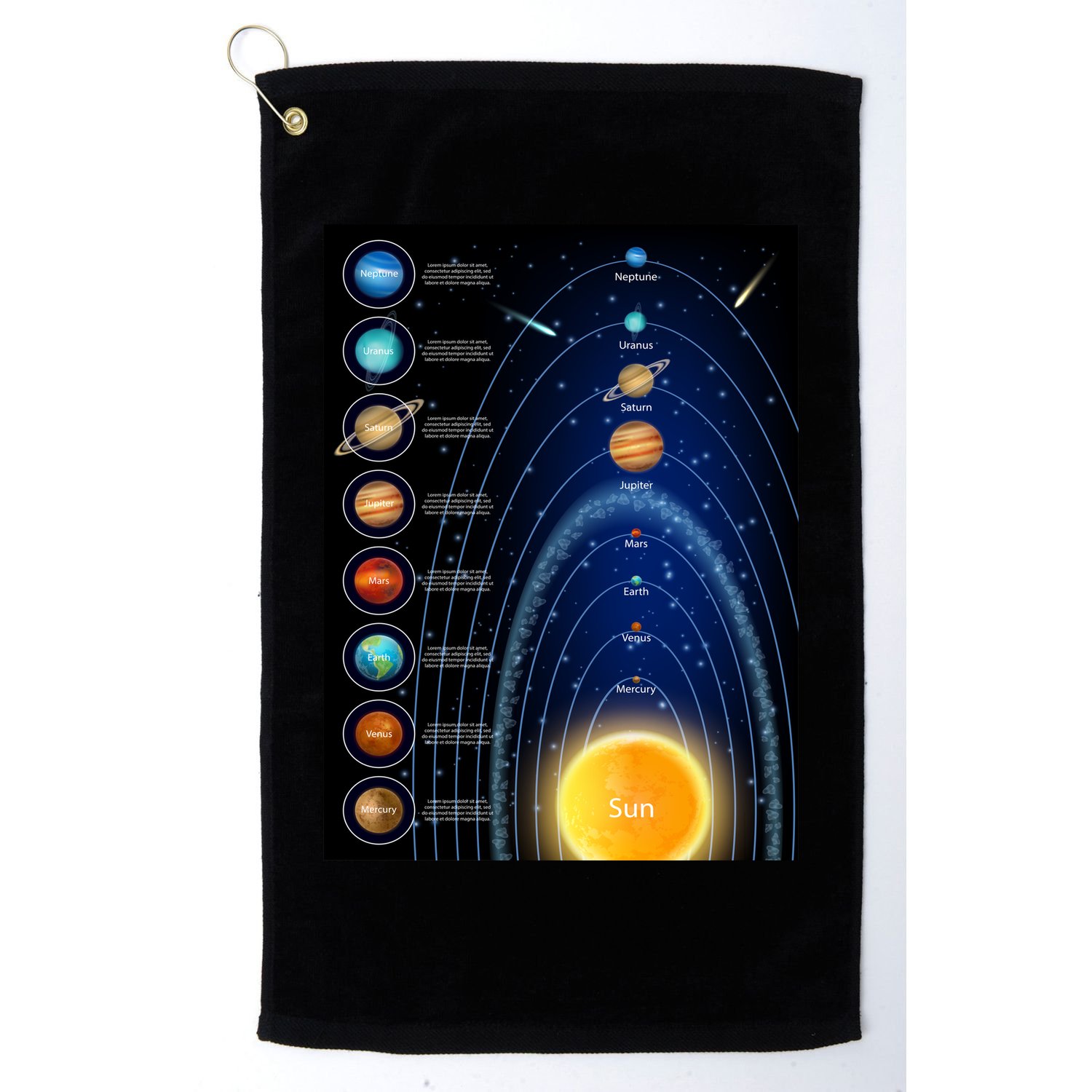 Orbiting Solar System Diagram Golf Towel