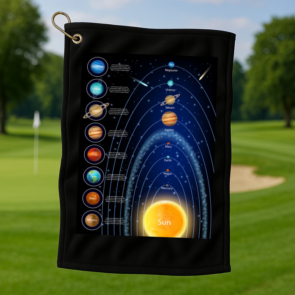 Orbiting Solar System Diagram Golf Towel