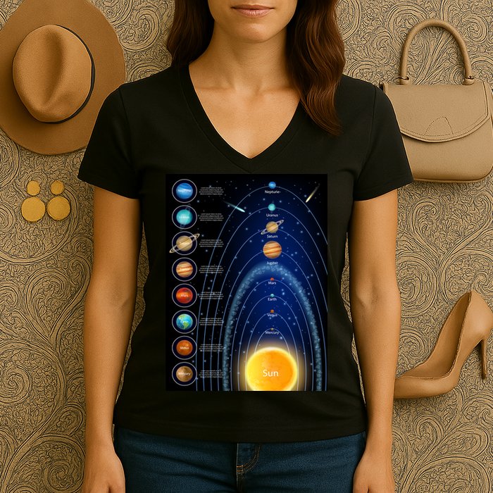 Orbiting Solar System Diagram Women's V-Neck T-Shirt