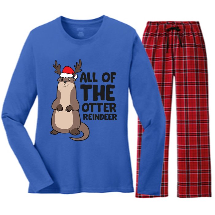 Otter Reindeer Christmas All Of The Otter Reindeer Gift Women's Long Sleeve Flannel Pajama Set 