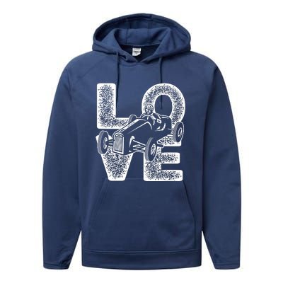 Old Racing Car Love Word Performance Fleece Hoodie