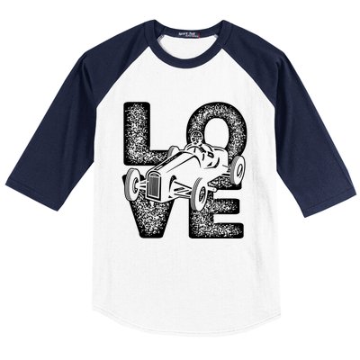 Old Racing Car Love Word Baseball Sleeve Shirt