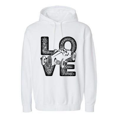 Old Racing Car Love Word Garment-Dyed Fleece Hoodie