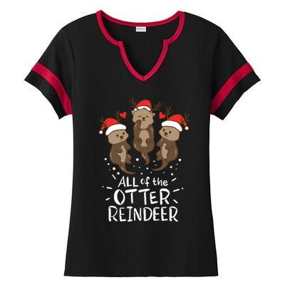 Otter Reindeer Deer Christmas Xmas Gift Present Ladies Halftime Notch Neck Tee