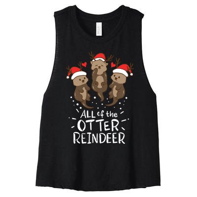 Otter Reindeer Deer Christmas Xmas Gift Present Women's Racerback Cropped Tank