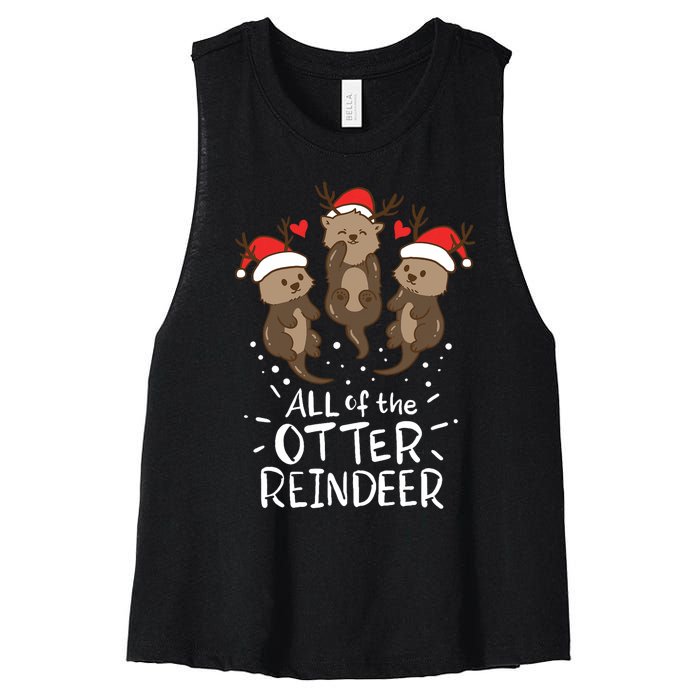 Otter Reindeer Deer Christmas Xmas Gift Present Women's Racerback Cropped Tank