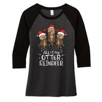 Otter Reindeer Deer Christmas Xmas Gift Present Women's Tri-Blend 3/4-Sleeve Raglan Shirt