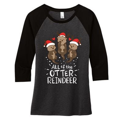 Otter Reindeer Deer Christmas Xmas Gift Present Women's Tri-Blend 3/4-Sleeve Raglan Shirt