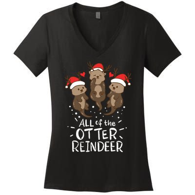 Otter Reindeer Deer Christmas Xmas Gift Present Women's V-Neck T-Shirt