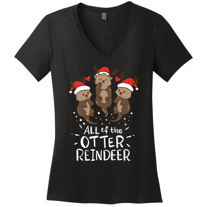 Otter Reindeer Deer Christmas Xmas Gift Present Women's V-Neck T-Shirt