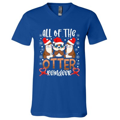 Otter Reindeer Deer Christmas Xmas Tree Magic Lover Santa Gift V-Neck T-Shirt