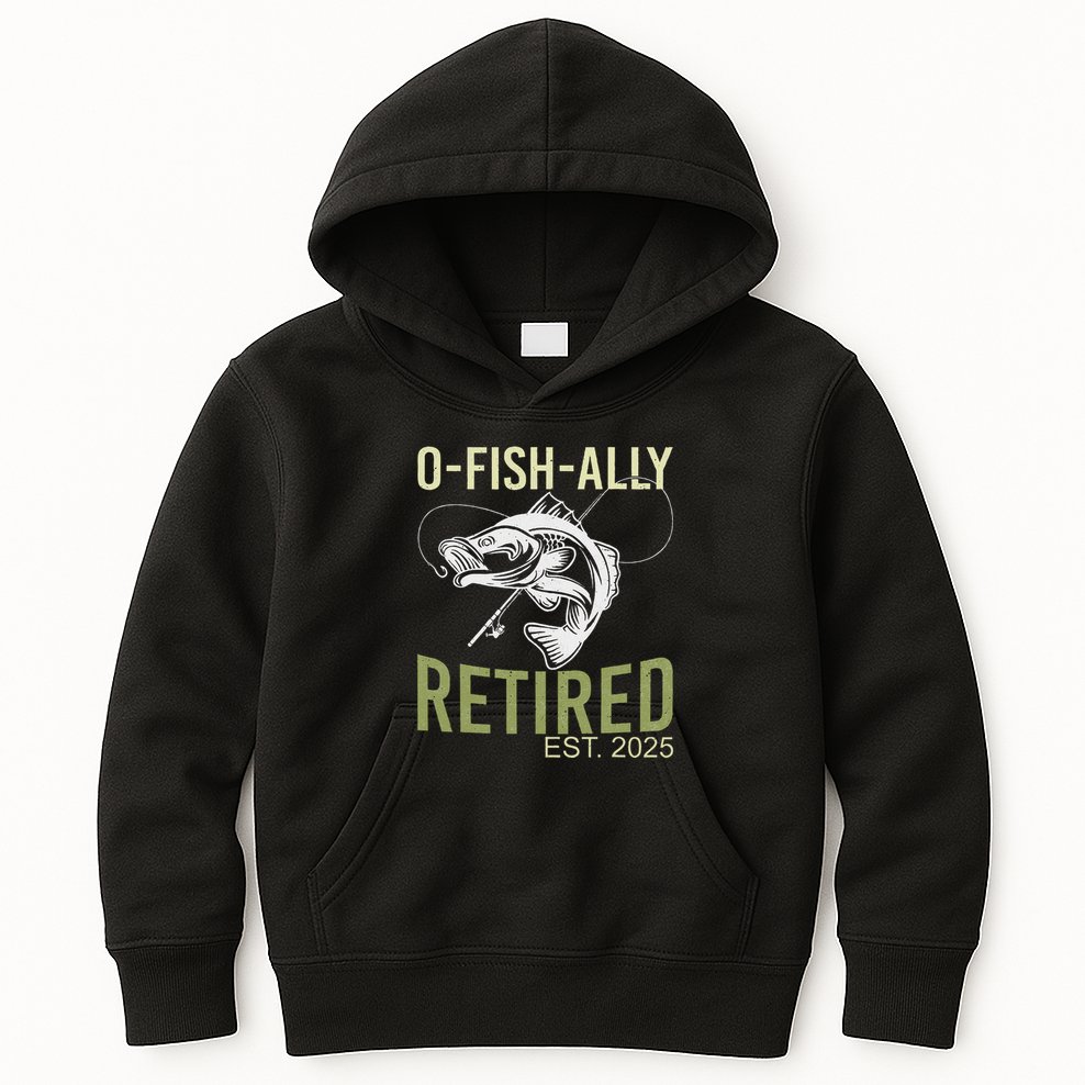 Ofishally Retired Est 2025 Fisherman Fishing Retirement Kids Hoodie