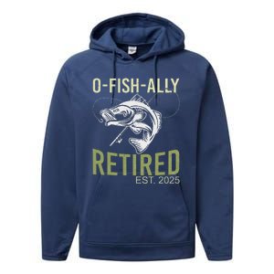 Ofishally Retired Est 2025 Fisherman Fishing Retirement Performance Fleece Hoodie