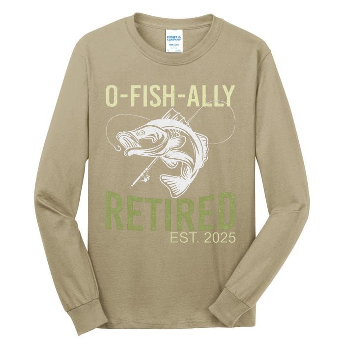 Ofishally Retired Est 2025 Fisherman Fishing Retirement Tall Long Sleeve T-Shirt