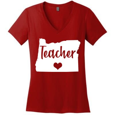 Oregon Teacher Red For Ed Women's V-Neck T-Shirt