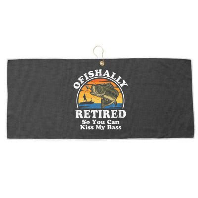 Ofishally Retired Funny Bass Fishing Retirement Gift For Men Large Microfiber Waffle Golf Towel