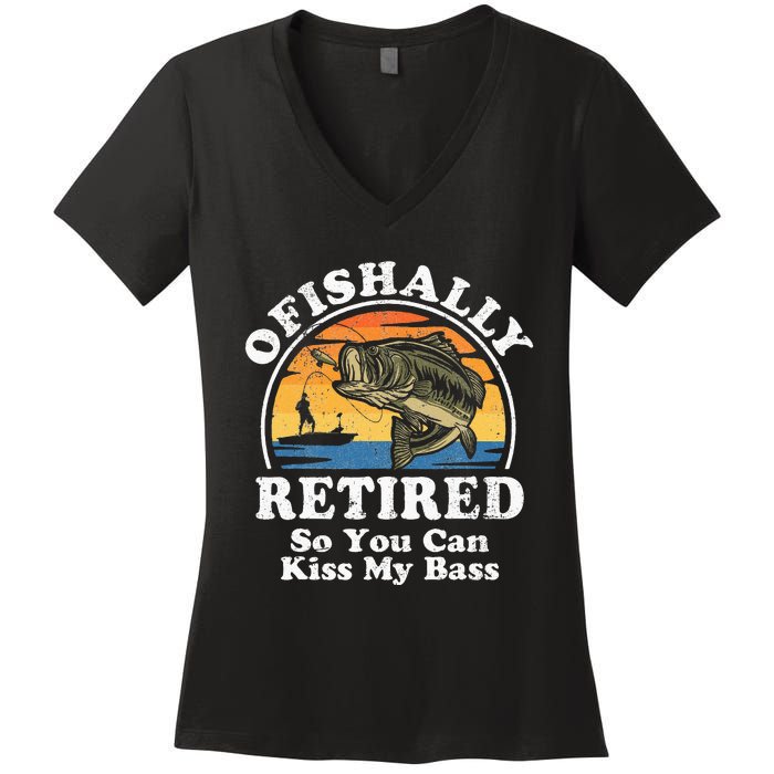 Ofishally Retired Funny Bass Fishing Retirement Gift For Men Women's V-Neck T-Shirt