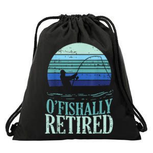 Ofishally Retired Fishing Retro Retirement Dad Gift Drawstring Bag