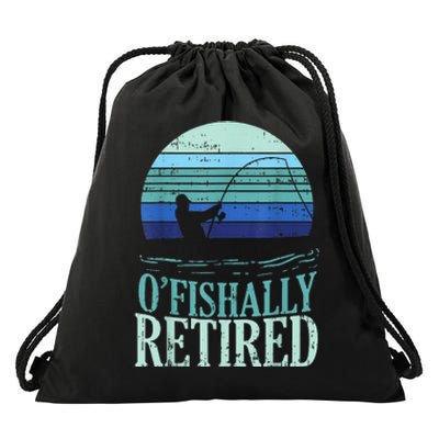 Ofishally Retired Fishing Retro Retirement Dad Gift Drawstring Bag