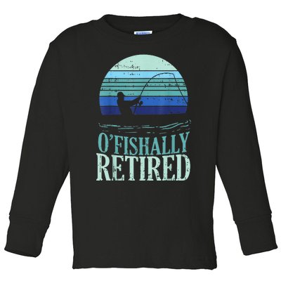 Ofishally Retired Fishing Retro Retirement Dad Gift Toddler Long Sleeve Shirt