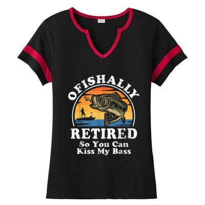 Ofishally Retired Funny Bass Fishing Retirement Gift For Men Ladies Halftime Notch Neck Tee