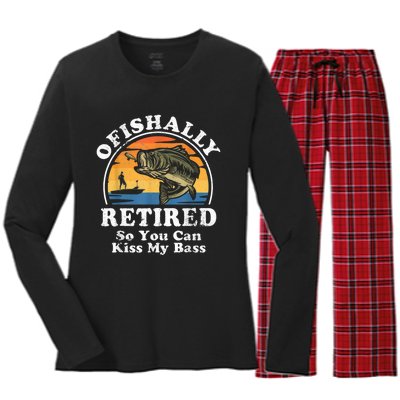 Ofishally Retired Funny Bass Fishing Retirement Gift For Men Women's Long Sleeve Flannel Pajama Set 