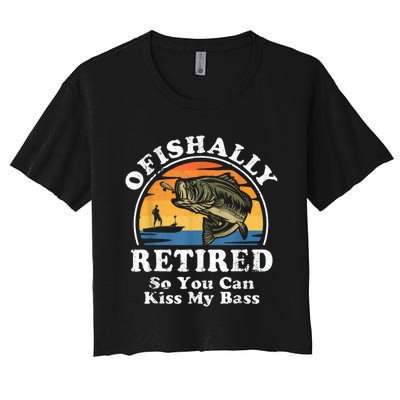 Ofishally Retired Funny Bass Fishing Retirement Gift For Men Women's Crop Top Tee